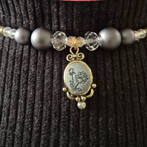 LoneStar Luxe Beaded Hat Accessory – Crystal & Matte Beads, Vintage Rose Charm